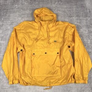 IZOD Lacoste Jacket Men Large Yellow Quarter Zip Windbreaker Nylon Vtg Kangaroo